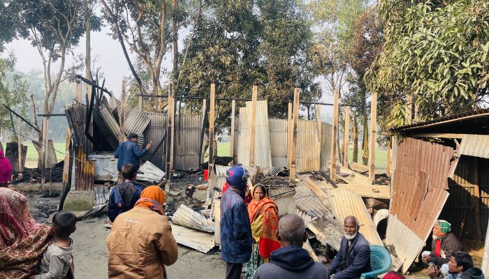 মাদারগঞ্জে অগ্নিকাণ্ডে পুড়ল দরিদ্র কৃষকের বাড়িঘর ও গবাদি পশু