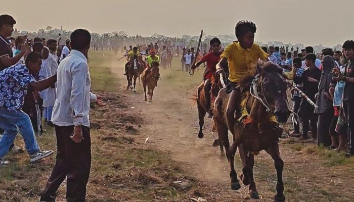 লোহাগড়ায় ঘোড়দৌড় প্রতিযোগিতায় হাজারো মানুষের ঢল